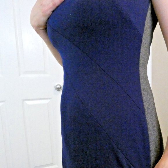 Dress Blue Gray Fitted Sheath ColorBlock Office Holiday Party WHBM Size 00 - Picture 8 of 12